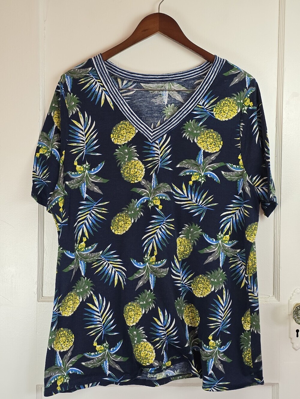 Lane Bryant Navy Pineapple Print V-Neck Tee 18/20